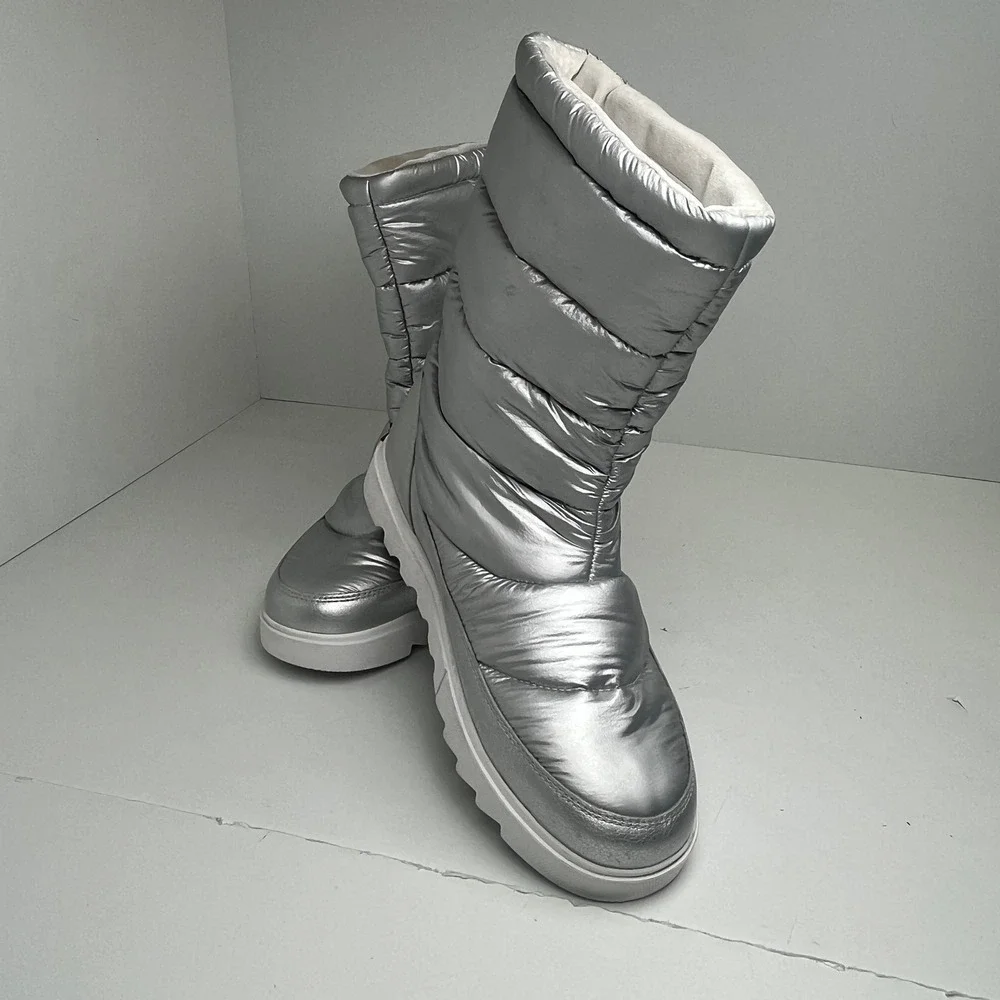 Sorel Waterproof Metallic Silver Puffer Snow Boots‎ Womens 9.5 Après Ski Y2K